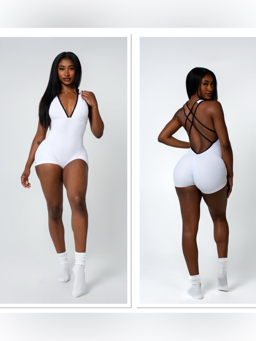 OhYasFit White Ribbed Halter Romper Onesie – Size S